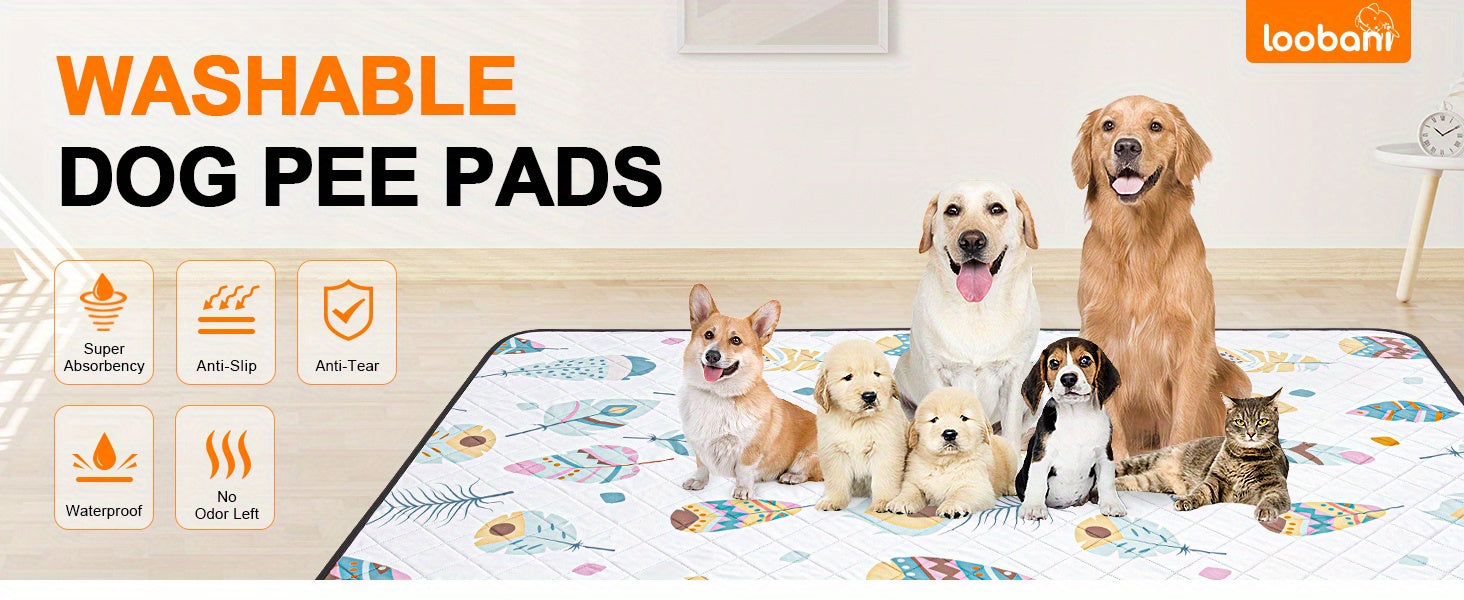 Washable Dog Pee Pads 2-Pack – Reusable Ultra-Absorbent Leak-Proof Whelping Pads with Non-Slip Backing, Machine Washable Puppy Training Pads for Playpen, Crate, Housebreaking & Travel