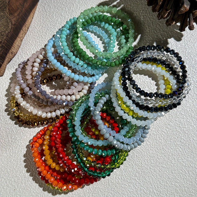 36-Piece Boho Faux Crystal Beaded Bracelet Set for Women – Colorful Stackable Elastic Stretch Layered Hand String Bohemian Jewelry for Beach Party Festival Daily Wear Birthday Gift