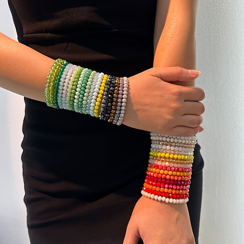 36-Piece Boho Faux Crystal Beaded Bracelet Set for Women – Colorful Stackable Elastic Stretch Layered Hand String Bohemian Jewelry for Beach Party Festival Daily Wear Birthday Gift