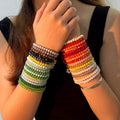36-Piece Boho Faux Crystal Beaded Bracelet Set for Women – Colorful Stackable Elastic Stretch Layered Hand String Bohemian Jewelry for Beach Party Festival Daily Wear Birthday Gift