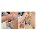 Cat Eye Teardrop Dangle Earrings 2 Pairs for Women – Sparkling White & Purple CZ Drop Earrings Elegant Alloy Fashion Jewelry Gift for Party Wedding Prom Birthday Valentine's Day