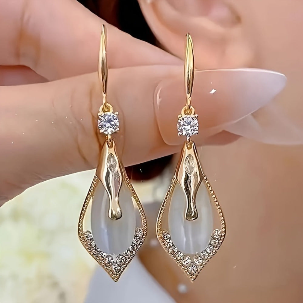 Cat Eye Teardrop Dangle Earrings 2 Pairs for Women – Sparkling White & Purple CZ Drop Earrings Elegant Alloy Fashion Jewelry Gift for Party Wedding Prom Birthday Valentine's Day