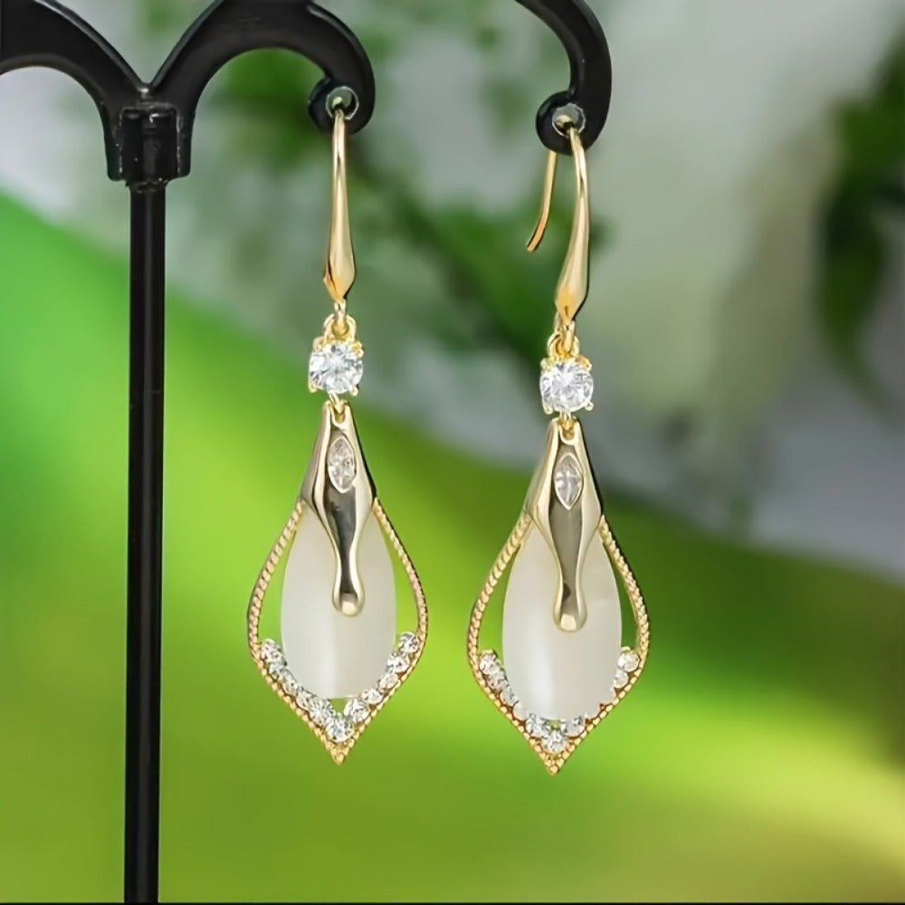 Cat Eye Teardrop Dangle Earrings 2 Pairs for Women – Sparkling White & Purple CZ Drop Earrings Elegant Alloy Fashion Jewelry Gift for Party Wedding Prom Birthday Valentine's Day