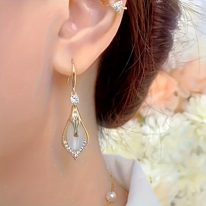 Cat Eye Teardrop Dangle Earrings 2 Pairs for Women – Sparkling White & Purple CZ Drop Earrings Elegant Alloy Fashion Jewelry Gift for Party Wedding Prom Birthday Valentine's Day