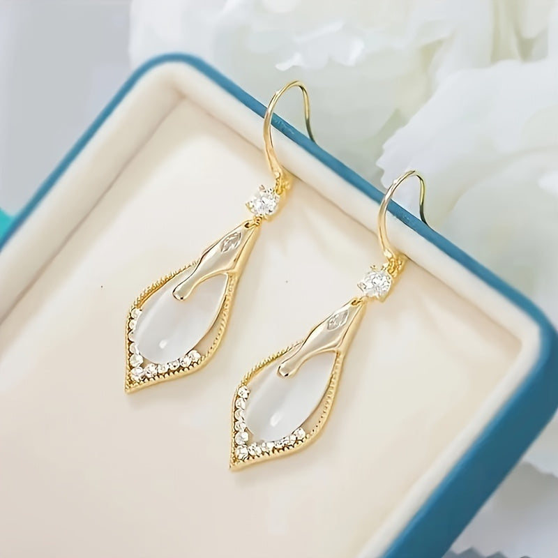 Cat Eye Teardrop Dangle Earrings 2 Pairs for Women – Sparkling White & Purple CZ Drop Earrings Elegant Alloy Fashion Jewelry Gift for Party Wedding Prom Birthday Valentine's Day