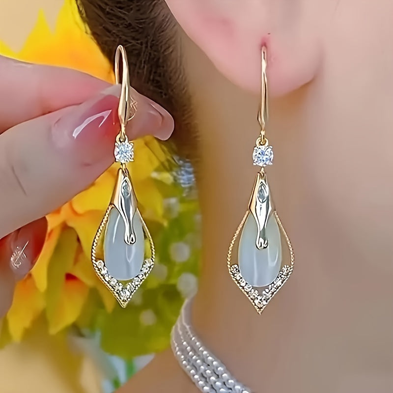 Cat Eye Teardrop Dangle Earrings 2 Pairs for Women – Sparkling White & Purple CZ Drop Earrings Elegant Alloy Fashion Jewelry Gift for Party Wedding Prom Birthday Valentine's Day