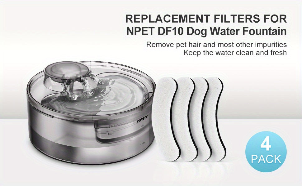 Dog Cat Water Fountain Replacement Filters 4 8 16 20 24 Pack Activated Carbon Multi-Filtration Compatible with NPET DF10 DF30 Automatic Pet Water Dispenser BPA Free Food Grade
