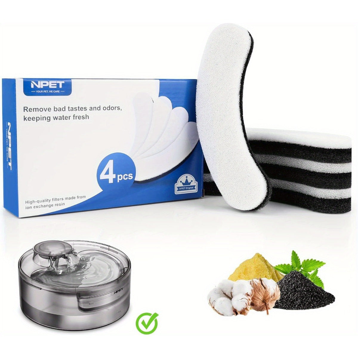 Dog Cat Water Fountain Replacement Filters 4 8 16 20 24 Pack Activated Carbon Multi-Filtration Compatible with NPET DF10 DF30 Automatic Pet Water Dispenser BPA Free Food Grade