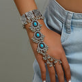 Turquoise Mitten Bracelet – Vintage Bollywood Boho Gemstone Hand Chain Jewelry for Women, Available in Turquoise & Created Emerald, Perfect for Festivals, Weddings & Everyday Boho Wear