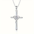 925 Sterling Silver Heart Cross Pendant Necklace for Women – Zirconia Inlaid Hypoallergenic Elegant Jewelry, Sparkling CZ Diamond Cross Heart Charm, Perfect for Daily Wear, Gift for Her