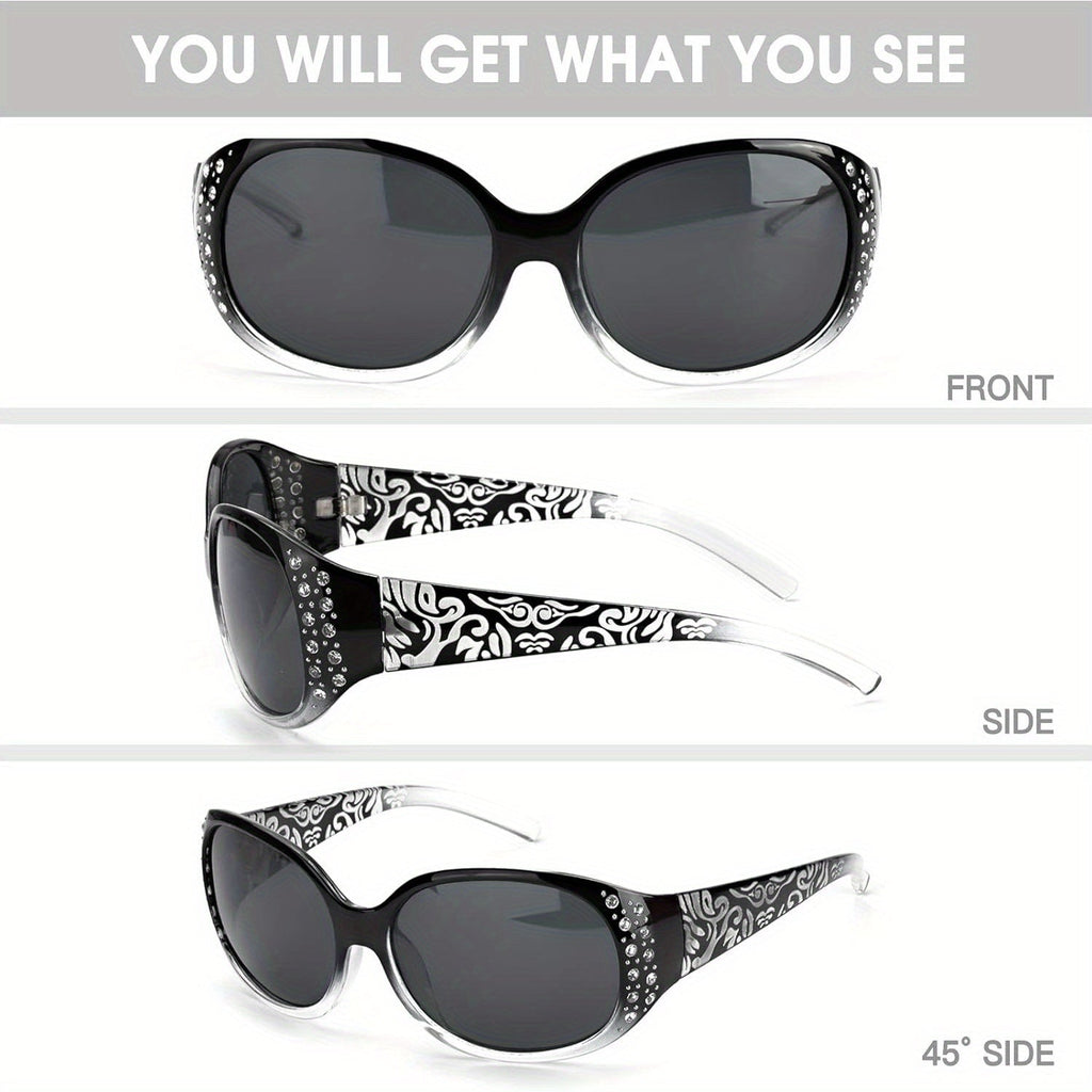 Women's Polarized Wraparound Sunglasses with Rhinestone Detail – UV400 Gradient Lens Oversized Shield Shades for Driving Beach Festival, 4 Colors