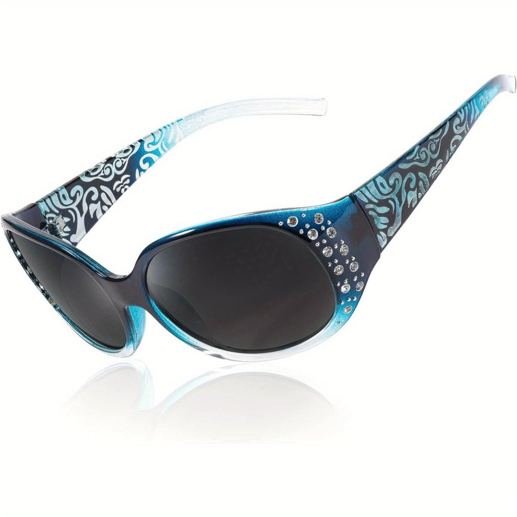 Women's Polarized Wraparound Sunglasses with Rhinestone Detail – UV400 Gradient Lens Oversized Shield Shades for Driving Beach Festival, 4 Colors
