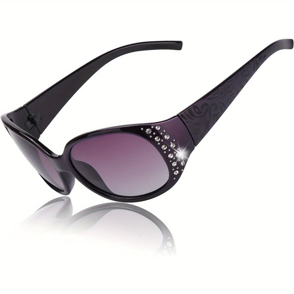 Women's Polarized Wraparound Sunglasses with Rhinestone Detail – UV400 Gradient Lens Oversized Shield Shades for Driving Beach Festival, 4 Colors