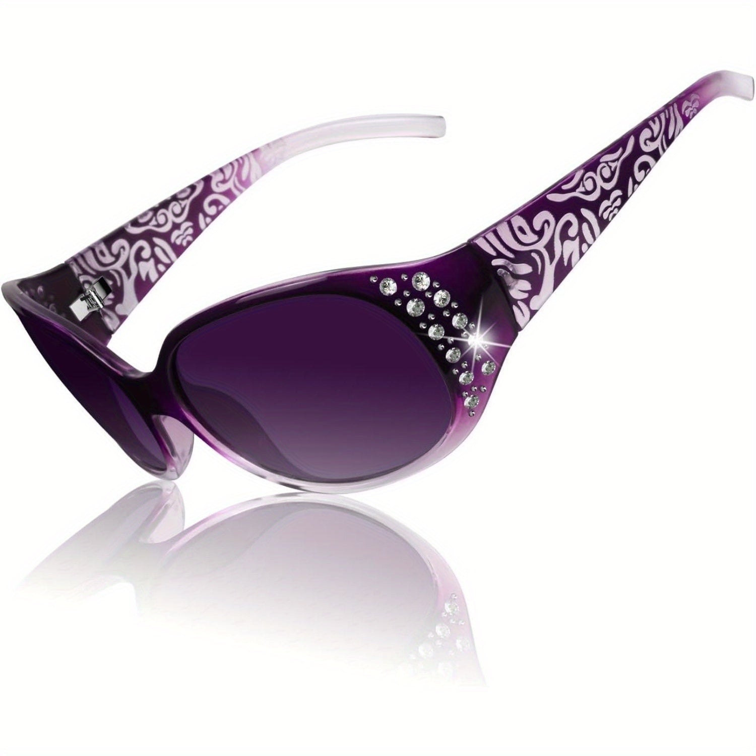 Women's Polarized Wraparound Sunglasses with Rhinestone Detail – UV400 Gradient Lens Oversized Shield Shades for Driving Beach Festival, 4 Colors