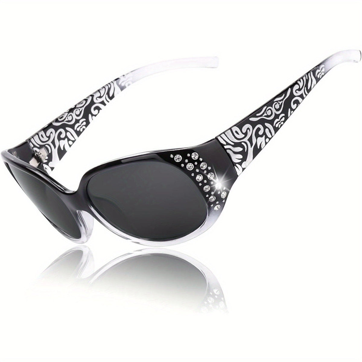 Women's Polarized Wraparound Sunglasses with Rhinestone Detail – UV400 Gradient Lens Oversized Shield Shades for Driving Beach Festival, 4 Colors