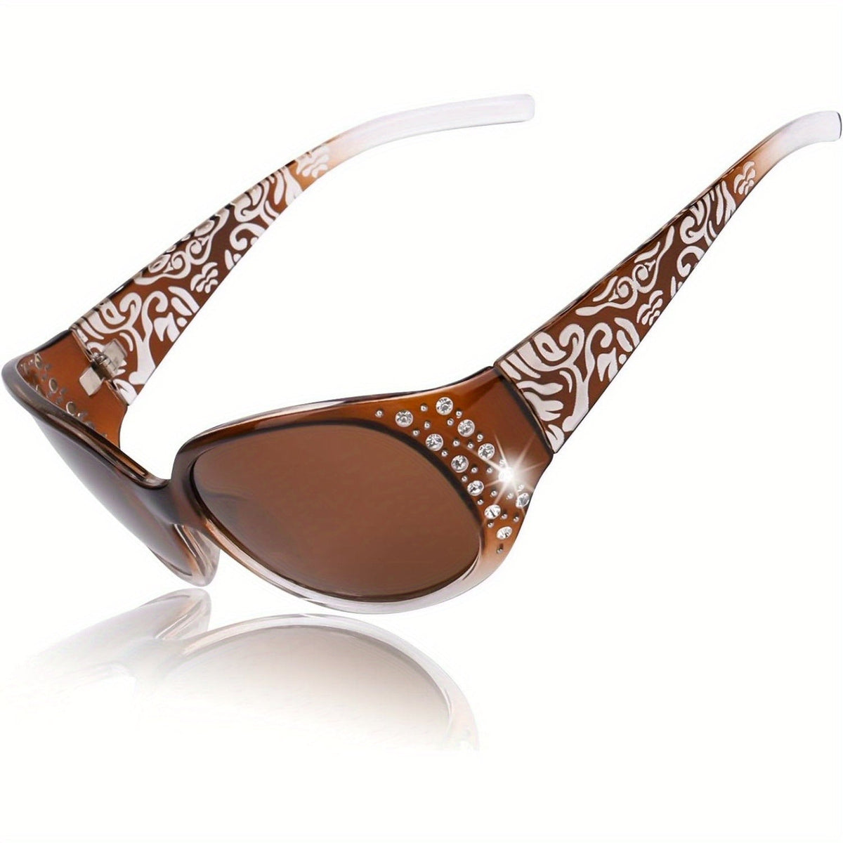 Women's Polarized Wraparound Sunglasses with Rhinestone Detail – UV400 Gradient Lens Oversized Shield Shades for Driving Beach Festival, 4 Colors