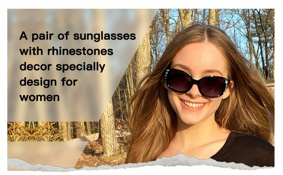 Women's Polarized Wraparound Sunglasses with Rhinestone Detail – UV400 Gradient Lens Oversized Shield Shades for Driving Beach Festival, 4 Colors