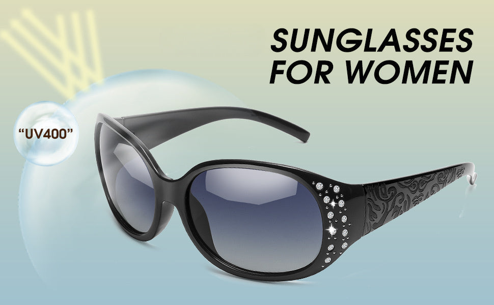 Women's Polarized Wraparound Sunglasses with Rhinestone Detail – UV400 Gradient Lens Oversized Shield Shades for Driving Beach Festival, 4 Colors