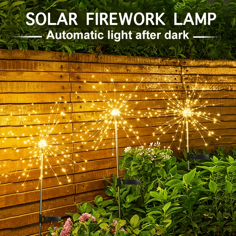 Solar Firework Garden Lights Outdoor – 8 Modes LED Smart Sensor Auto Dusk to Dawn Waterproof Landscape Lighting for Garden Patio Walkway Yard Lawn Party Wedding 60 200 360 LED Multi-Pack