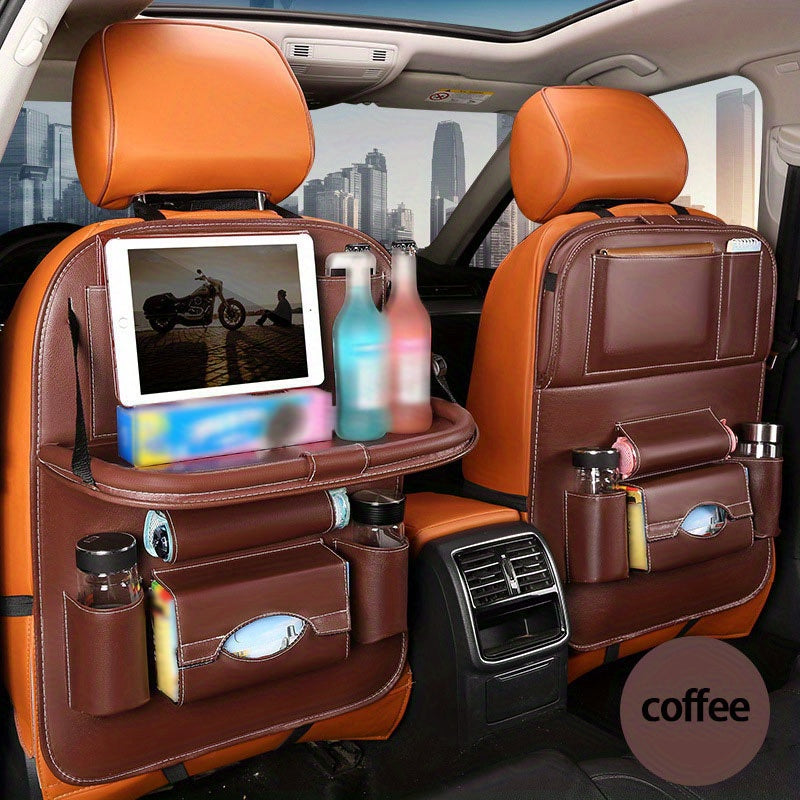 Car Rear Seat Organizer 2PCS – Premium Integrated Storage Box with Foldable Table, Footrest, Cup Holder, Tissue Box, Umbrella Holder & Laptop Base, Ultimate Car Travel Companion for Backseat Passengers
