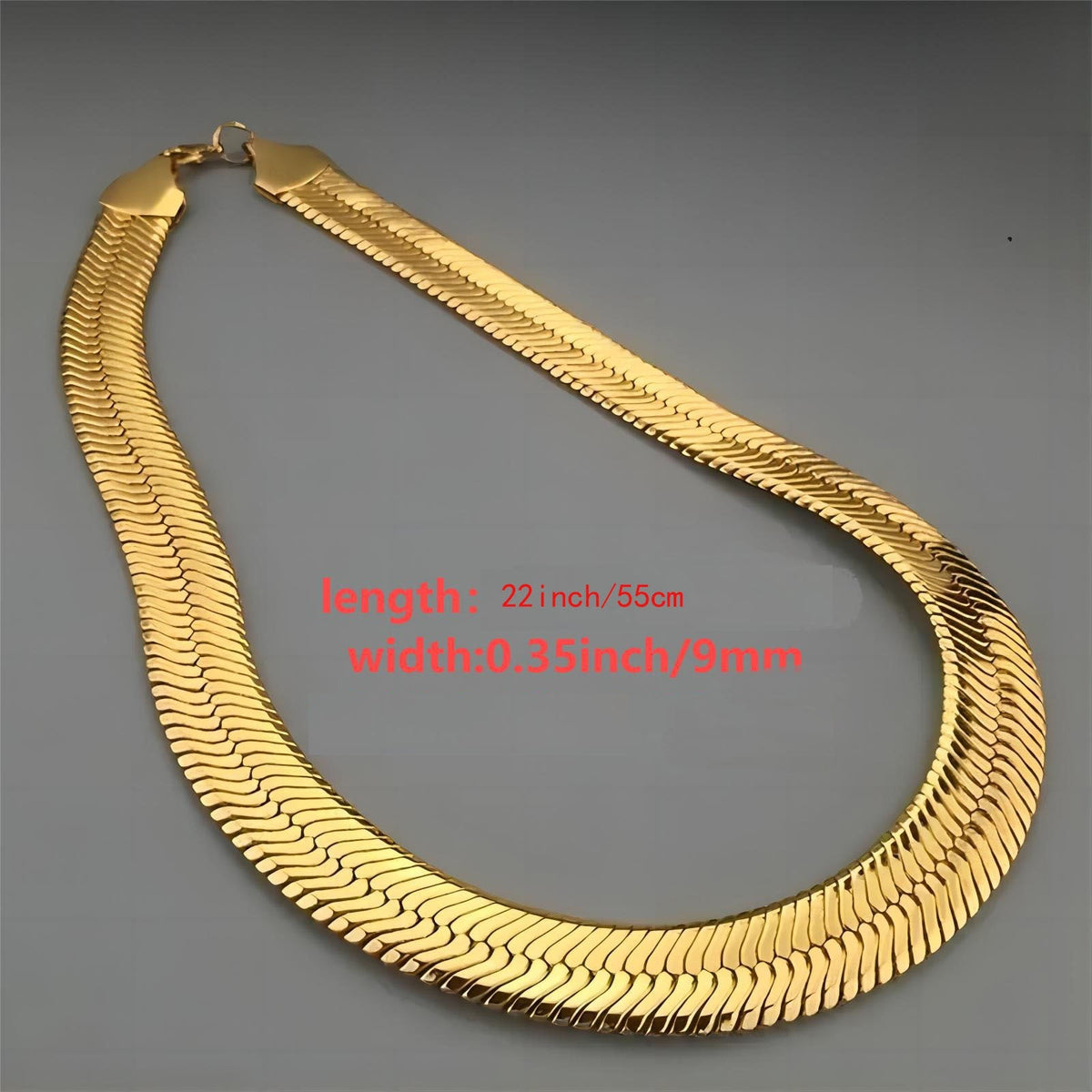 9mm Gold Plated Herringbone Chain Necklace Men – Classic Clavicle Flat Serpentine Chain Copper Alloy Daily Wear Party Christmas Holiday Gift