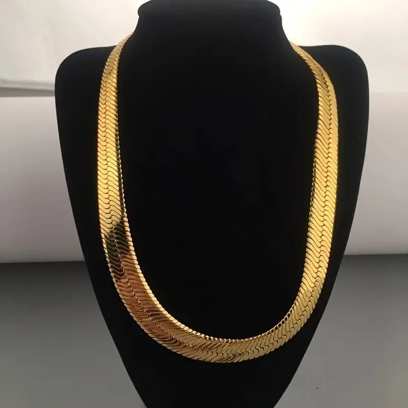 9mm Gold Plated Herringbone Chain Necklace Men – Classic Clavicle Flat Serpentine Chain Copper Alloy Daily Wear Party Christmas Holiday Gift