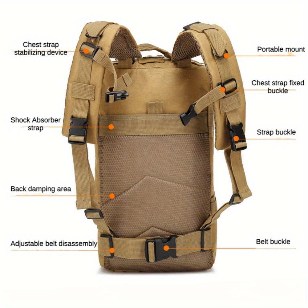 Tactical Camouflage Hiking Backpack 21-25L for Men – Multi-Functional Outdoor Mountaineering Pack for Camping, Climbing & Hiking, Zipper Closure, Durable Gear Bag in Black, Army Green & Khaki