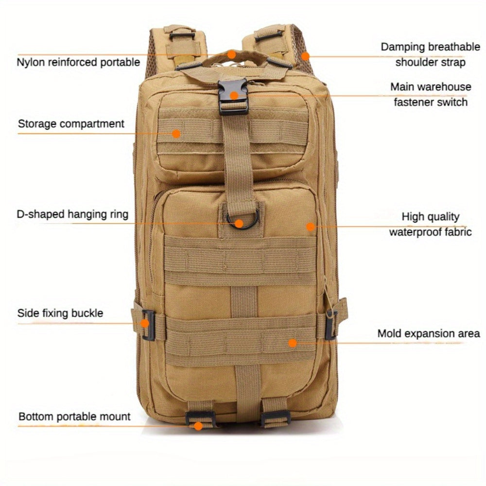 Tactical Camouflage Hiking Backpack 21-25L for Men – Multi-Functional Outdoor Mountaineering Pack for Camping, Climbing & Hiking, Zipper Closure, Durable Gear Bag in Black, Army Green & Khaki