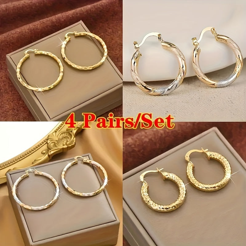 4-Pair Antique Pendant Earrings Set for Women – Vintage Circle Geometric Boho Dangle Earrings Mix, Daily Fashion Party Festival Jewelry Gift