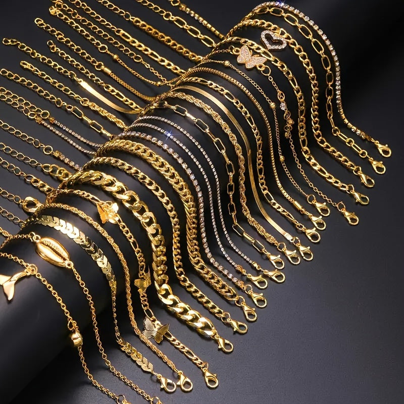 22-Pack Butterfly Tail Pendant Metal Anklet Set for Women – Fashionable Elegant Layered Ankle Chain Jewelry for Daily Wear Beach Party Festival Holiday Gift for Her Girls Teens