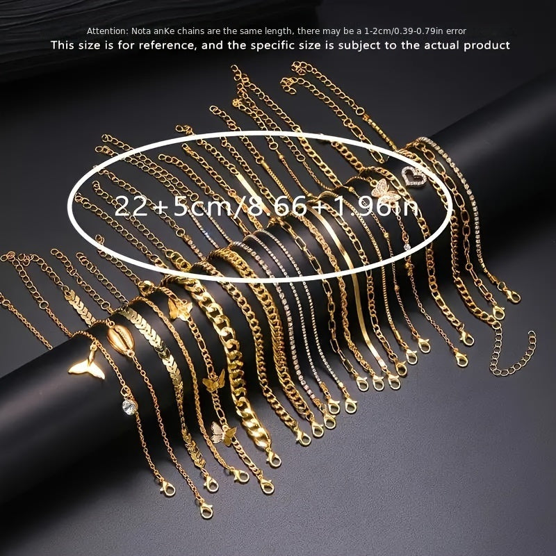22-Pack Butterfly Tail Pendant Metal Anklet Set for Women – Fashionable Elegant Layered Ankle Chain Jewelry for Daily Wear Beach Party Festival Holiday Gift for Her Girls Teens