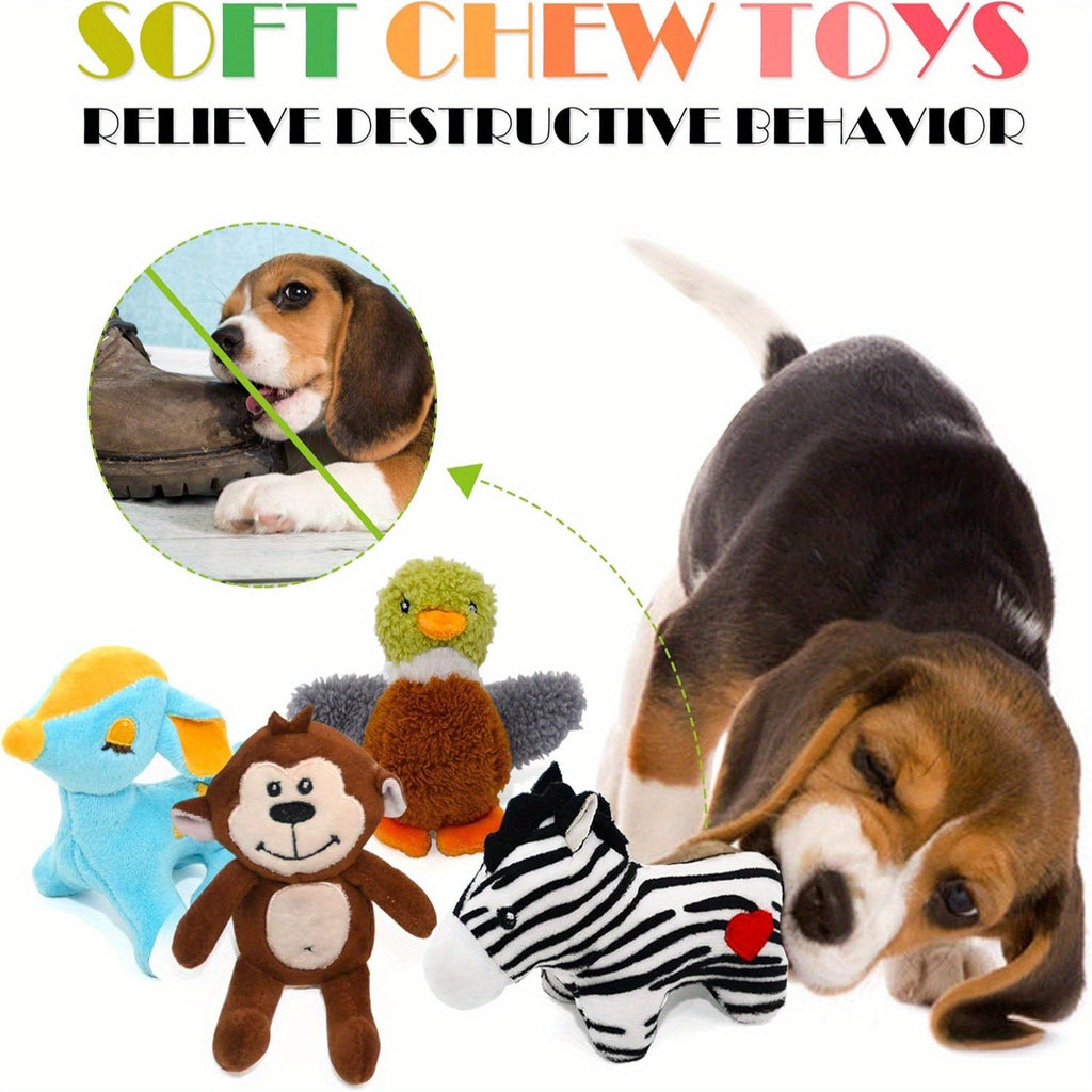 12 Pack Squeaky Stuffed Animal Dog Toys Plush Puppy Toys for Small Medium Dogs Soft Chew Teething Squeaker Toys with Gift Box Fox Tiger Rabbit Panda Elephant and More