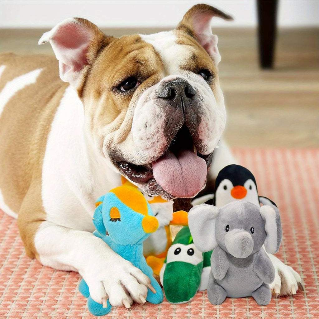 12 Pack Squeaky Stuffed Animal Dog Toys Plush Puppy Toys for Small Medium Dogs Soft Chew Teething Squeaker Toys with Gift Box Fox Tiger Rabbit Panda Elephant and More