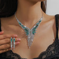 Crystal Rhinestone and Green Synthetic Gemstone Jewelry Set for Women – Elegant 2 Piece Necklace and Earrings Set, Opulent Bridal Wedding Party Prom Jewelry Gift for Her Special Occasions