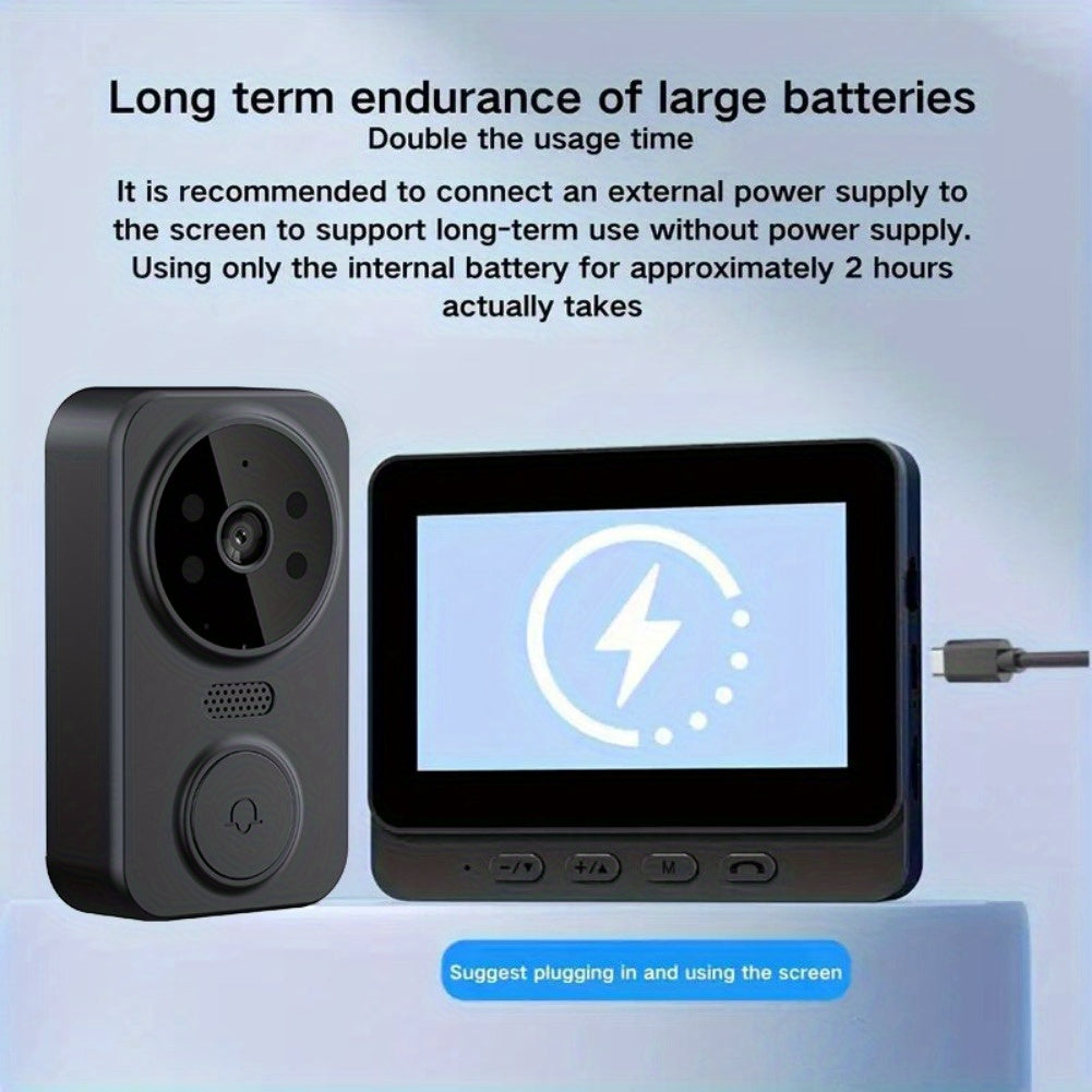 Wireless Video Doorbell Camera No Wi-Fi Needed with 4.3" Indoor Monitor – 1080P FHD 120° Wide Angle Night Vision Two-Way Audio 1200mAh Battery SD Card Storage Easy Install Home Security