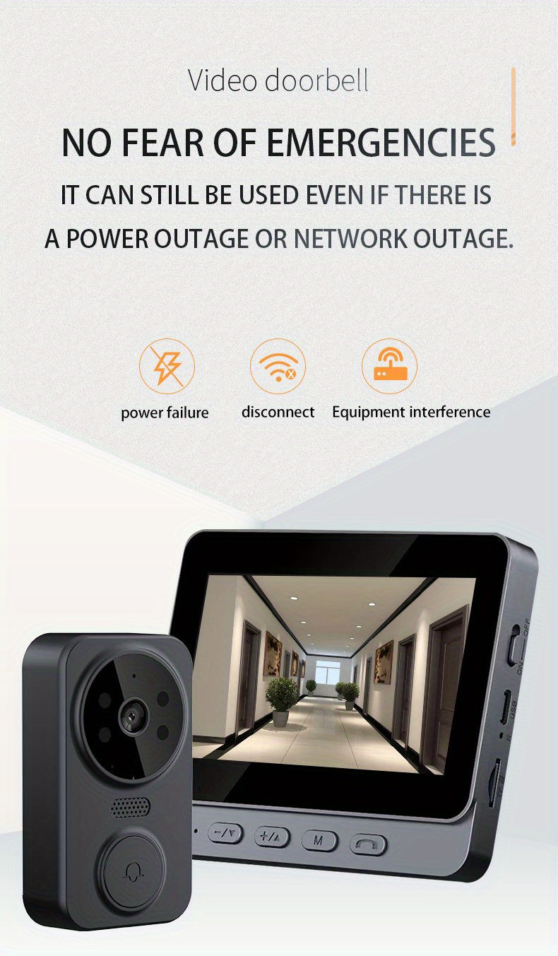 Wireless Video Doorbell Camera No Wi-Fi Needed with 4.3" Indoor Monitor – 1080P FHD 120° Wide Angle Night Vision Two-Way Audio 1200mAh Battery SD Card Storage Easy Install Home Security