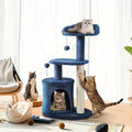Cat Tree 32 Inch for Indoor Cats – Cozy Condo, Sisal Scratching Post, Plush Perches & Pompom Toys, Denim Blue Cat Tower for Small Medium Cats, Great Cat Furniture Gift
