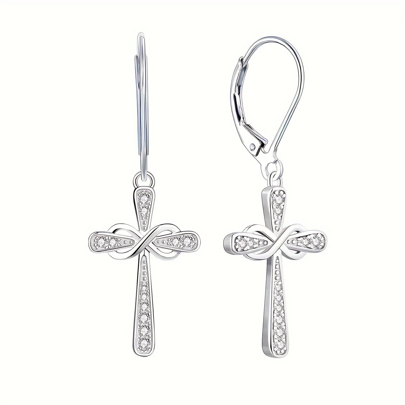 925 Sterling Silver CZ Cross Dangle Earrings with Gift Box – Hypoallergenic Shiny Zirconia Inlaid Faithful Jewelry for Women, Elegant Religious Earrings for Daily Wear, Sports Fan & Gift