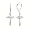 925 Sterling Silver CZ Cross Dangle Earrings with Gift Box – Hypoallergenic Shiny Zirconia Inlaid Faithful Jewelry for Women, Elegant Religious Earrings for Daily Wear, Sports Fan & Gift