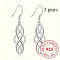 3 Pairs 925 Sterling Silver Celtic Knot Dangle Earrings for Women – Hypoallergenic Hollow Drop Earring Set, Elegant Daily & Casual Jewelry Gift