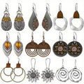 9-Pair Bohemian Geometric Earrings Set for Women – Wooden Leather Retro Sunflower Circular Multicolor Boho Dangle Earrings Gift Set Girls Ladies Festival Daily Wear Christmas Birthday