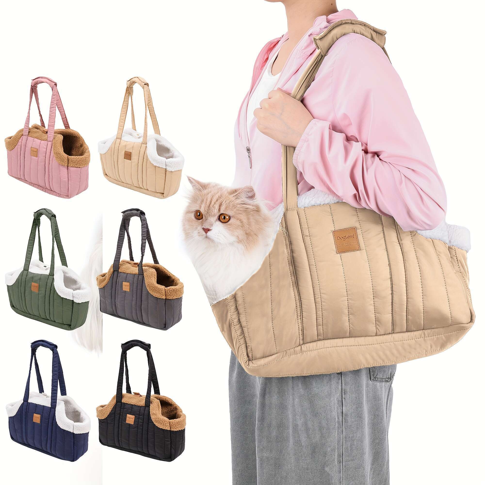 Winter Pet Carrier Handbag with Snap Closure – Cozy Warm Tote Bag for Small Dogs & Cats, Perfect for Outdoor Activities, Available in Brown, Black, Beige, Pink, Green & Blue
