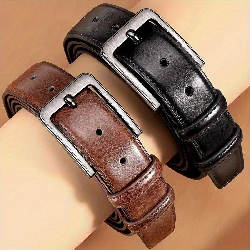 2-Pack Men's Retro Leather Pin Buckle Belt Set – Casual Vintage Jeans Belt, Black & Coffee, Sizes 30"-44", Durable Youth Belt, Perfect Father's Day & Valentine's Day Gift for Men