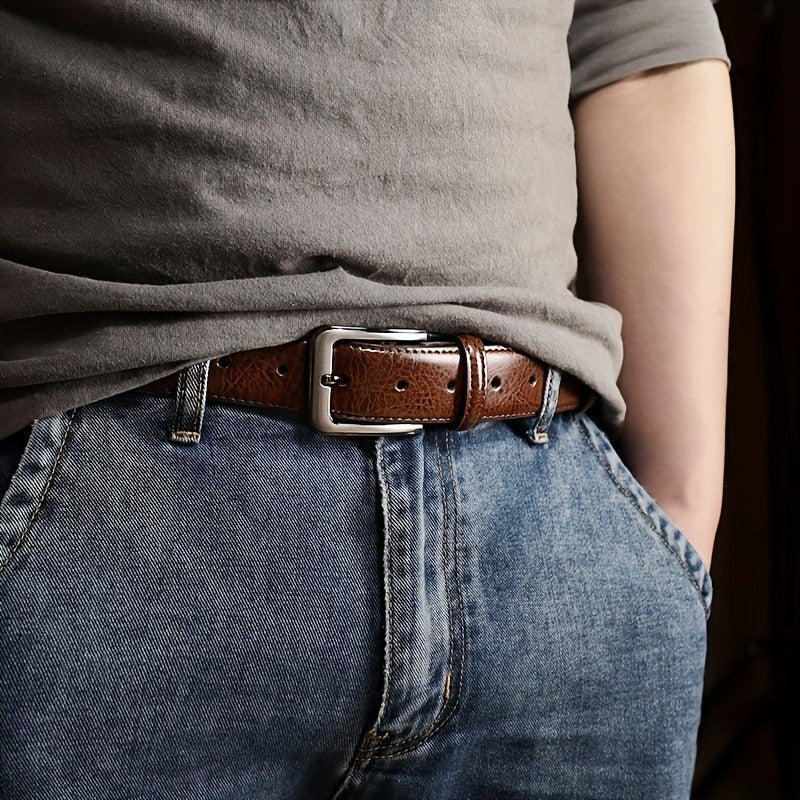 2-Pack Men's Retro Leather Pin Buckle Belt Set – Casual Vintage Jeans Belt, Black & Coffee, Sizes 30"-44", Durable Youth Belt, Perfect Father's Day & Valentine's Day Gift for Men