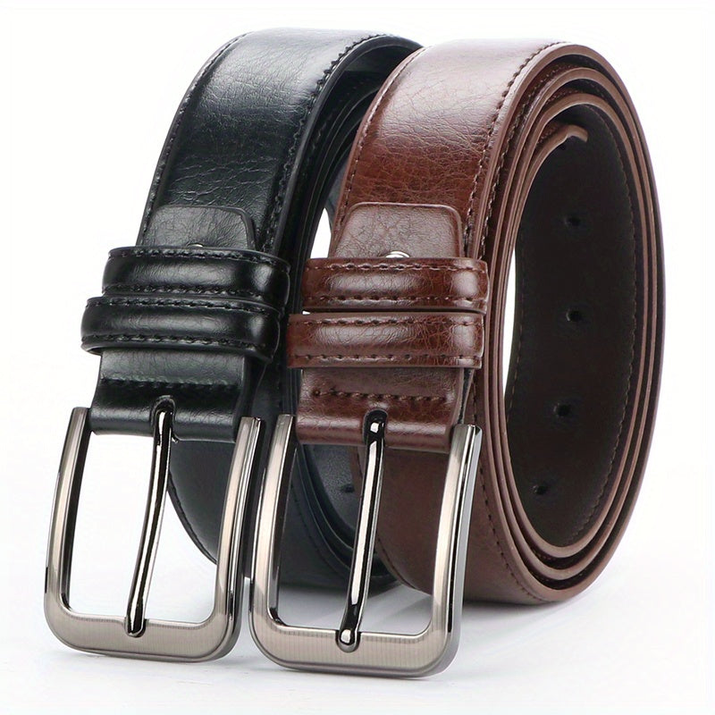 2-Pack Men's Retro Leather Pin Buckle Belt Set – Casual Vintage Jeans Belt, Black & Coffee, Sizes 30"-44", Durable Youth Belt, Perfect Father's Day & Valentine's Day Gift for Men