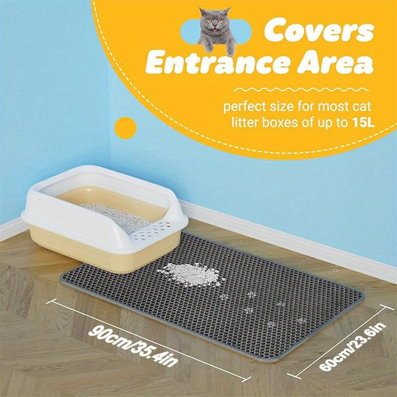 Cat Litter Trapping Mat Extra Large Double Layer Honeycomb Non-Slip Washable EVA Litter Box Mat Soft on Paws 3 Sizes 3 Colors