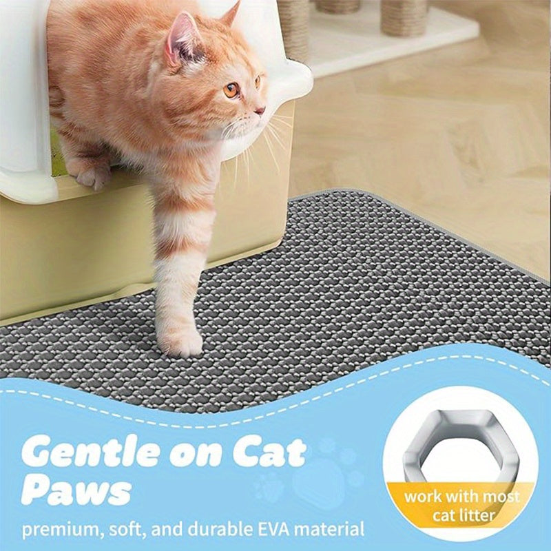 Cat Litter Trapping Mat Extra Large Double Layer Honeycomb Non-Slip Washable EVA Litter Box Mat Soft on Paws 3 Sizes 3 Colors