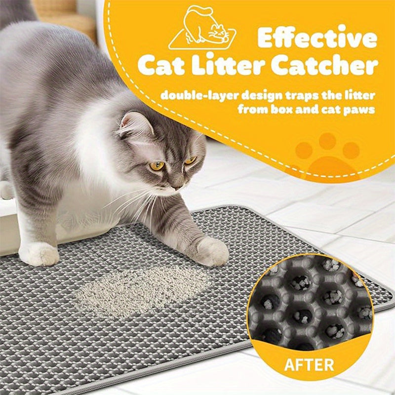 Cat Litter Trapping Mat Extra Large Double Layer Honeycomb Non-Slip Washable EVA Litter Box Mat Soft on Paws 3 Sizes 3 Colors