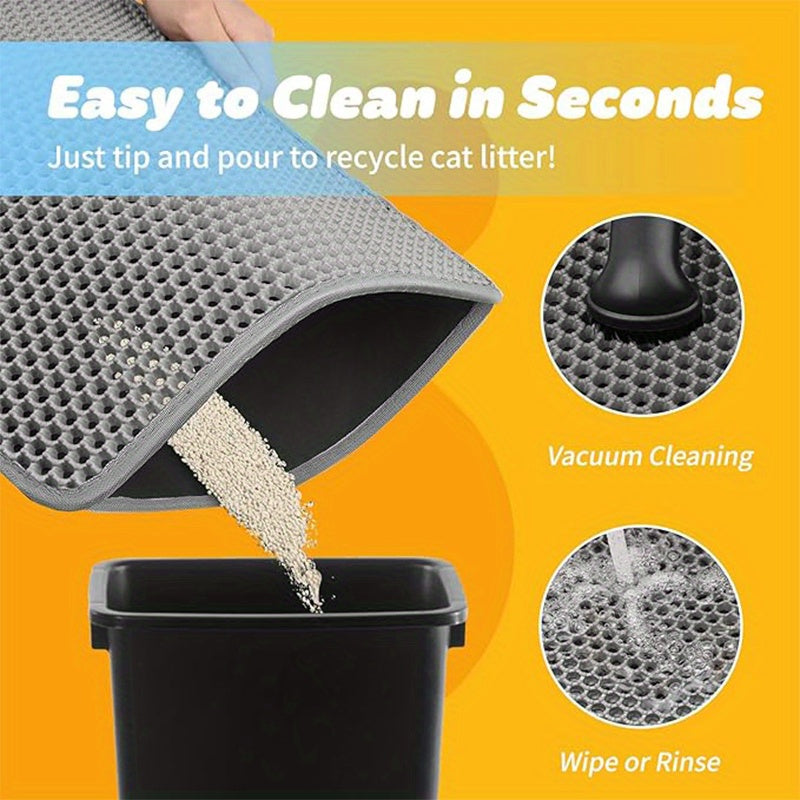 Cat Litter Trapping Mat Extra Large Double Layer Honeycomb Non-Slip Washable EVA Litter Box Mat Soft on Paws 3 Sizes 3 Colors