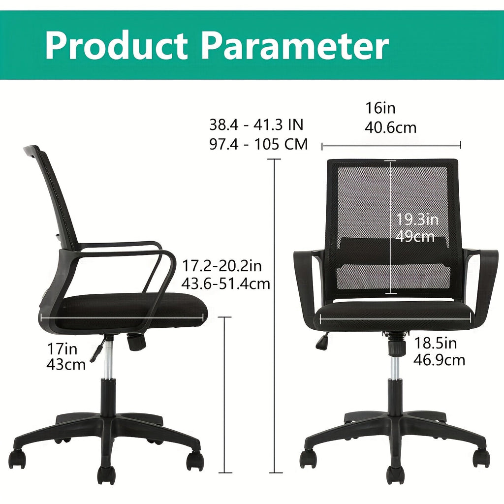 Mid-Back Mesh Ergonomic Office Chair 360 Degree Swivel 5-Wheel Rolling Base Lumbar Support Computer Desk Chair for Home Office Study Dorm Room 250 LBS Capacity Black Grey Blue White Pink